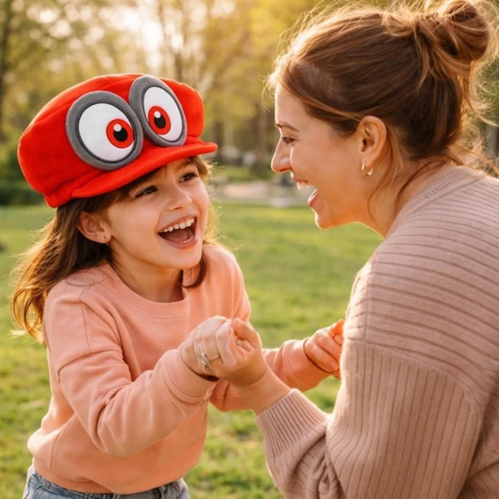 Funny Cartoon Eyes Red Plush Hat – Soft Cosplay Cap, Cute & Viral Streetwear Hat